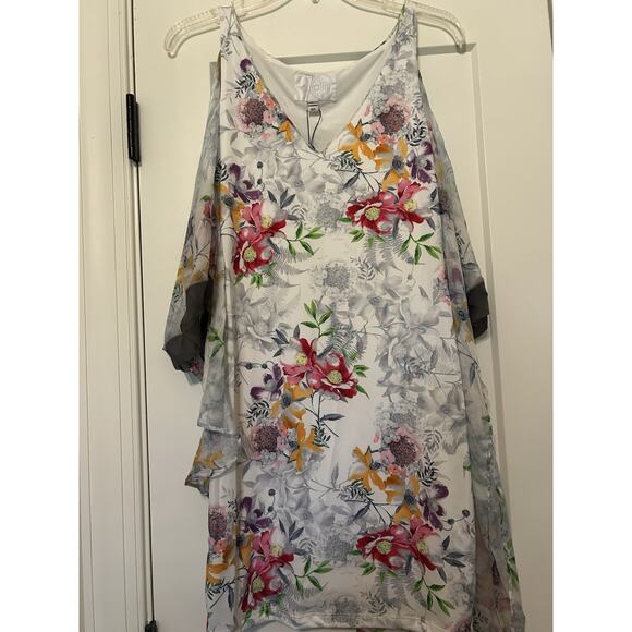 NWT ANALILI Sz XS/S Dress White Floral Print Silk Overlay Shift Wedding Guest - Picture 4 of 16